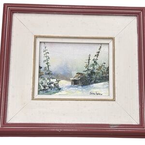 Johane Landry‎ Oil Painting Rendez-Vous Winter Cabin 1989 Signed Framed Québec
